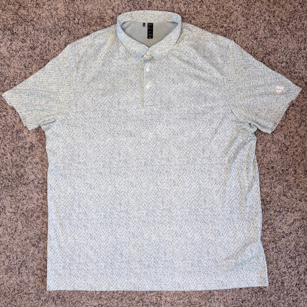 Adidas Mens Golf Polo Shirt Light Blue Geometric Print Short Sleeve 2XL IQ2948